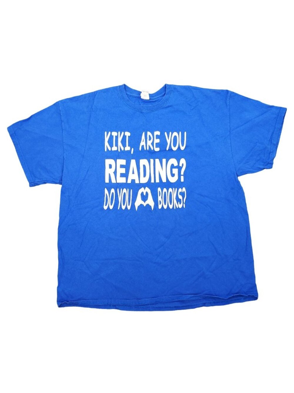 Gildan Kiki Are You Reading Blue White Glittery Writing T-Shirt 2XL Teacher Tee
